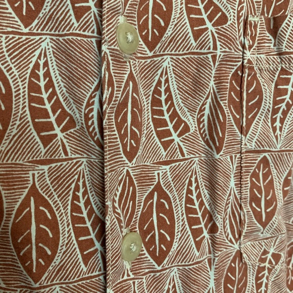 Mens | Pau Hana Hawaii Short Sleeve Button Down Orange Brown Leaf Print Shirt - Picture 6 of 8
